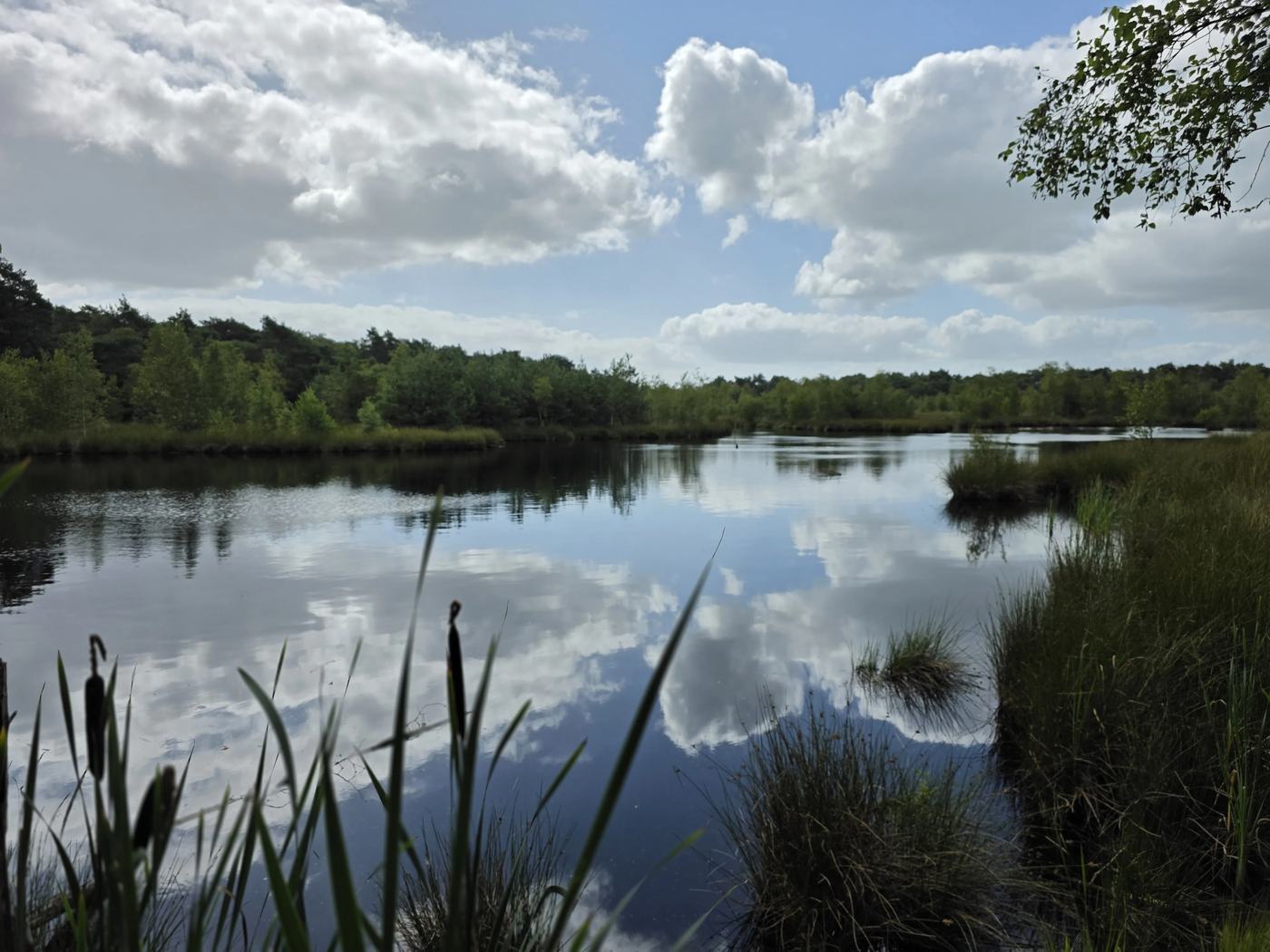 Groot ven met wolkenlucht, recht tegenover de B&B